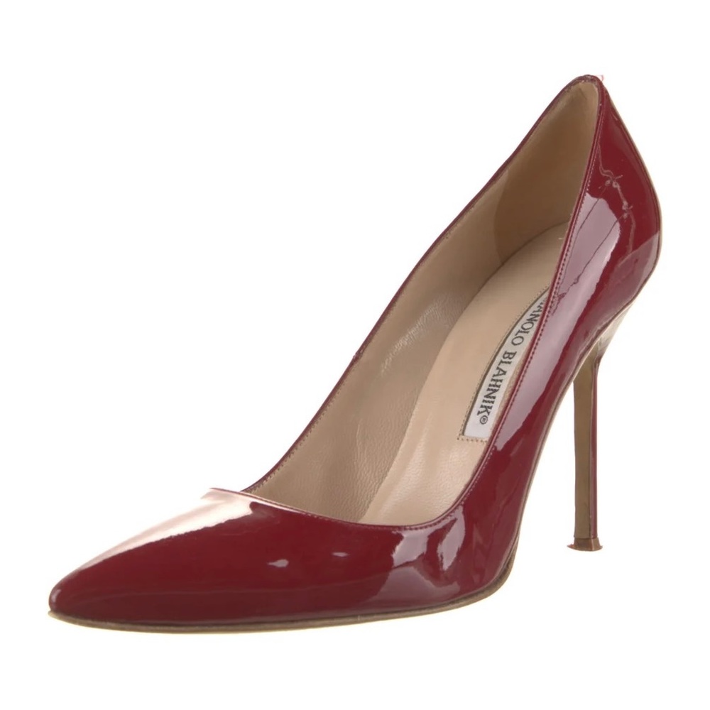 Manolo Blahnik Cranberry Red, Burgundy Patent Leather Pointy Heels - So Fall!